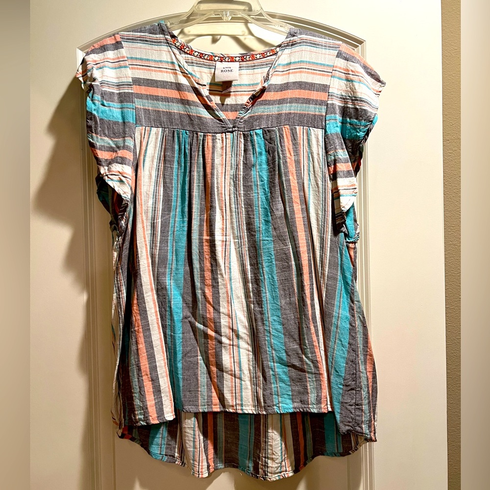 Knox Rose Striped Multi Color Ruffle Sleeve Flowy Top